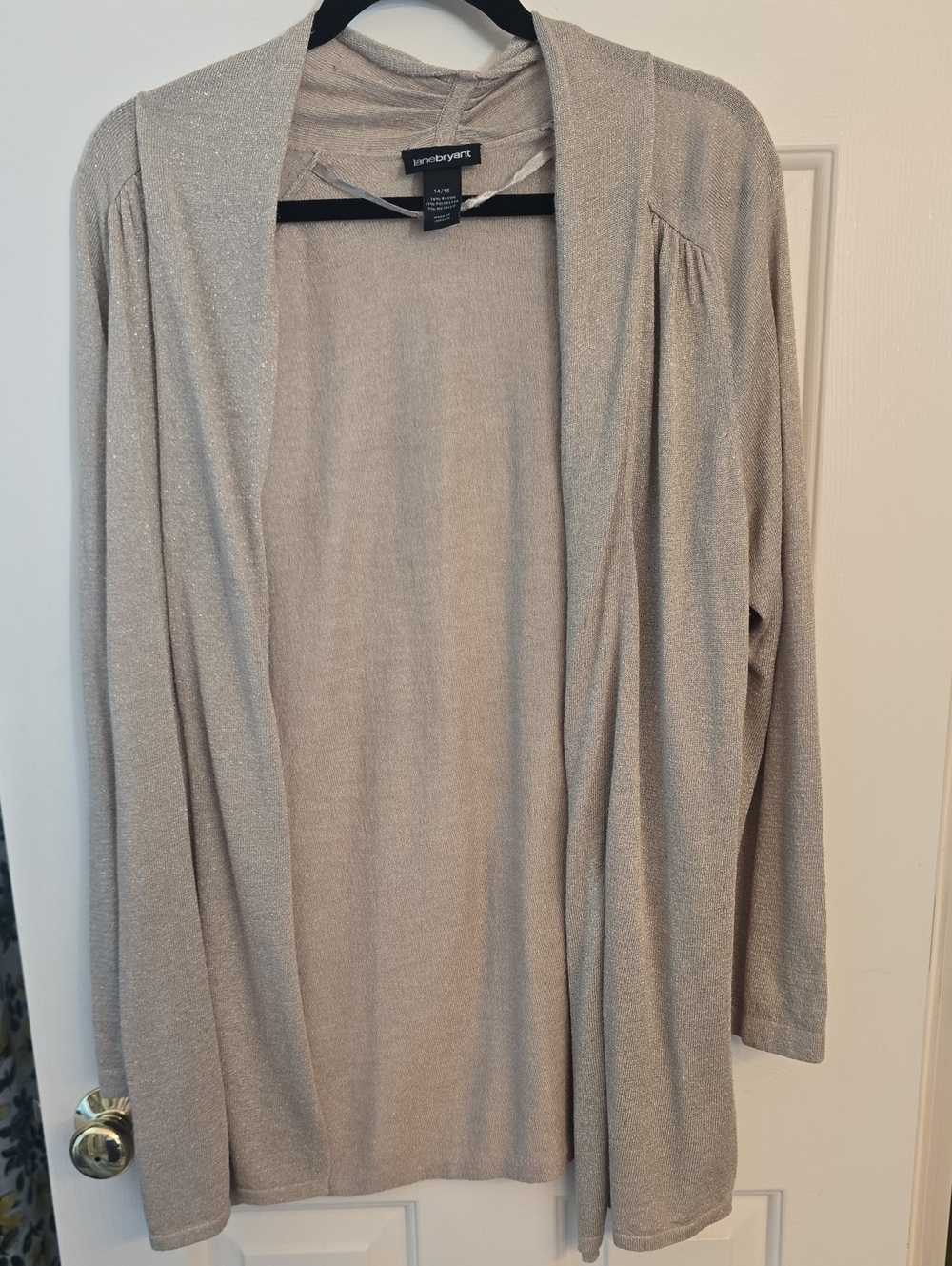 Lane Bryant Shimmer Open-Front Beige Cardigan